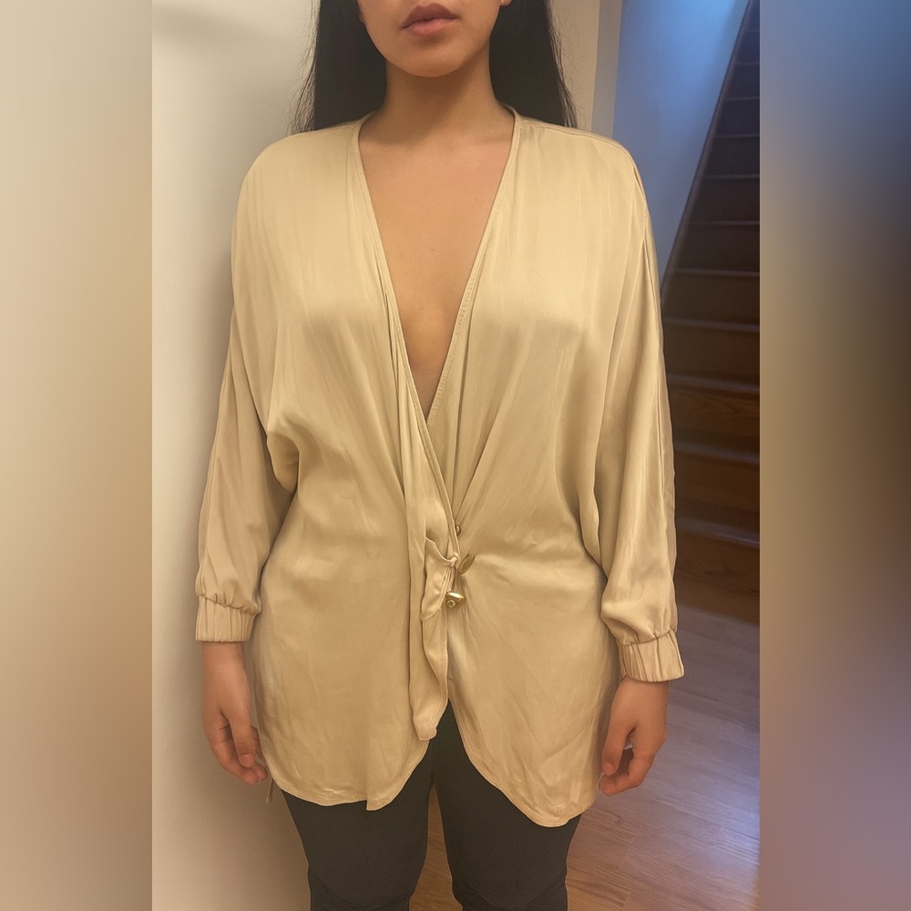 ZARA Elegant Cream Wrap Blouse